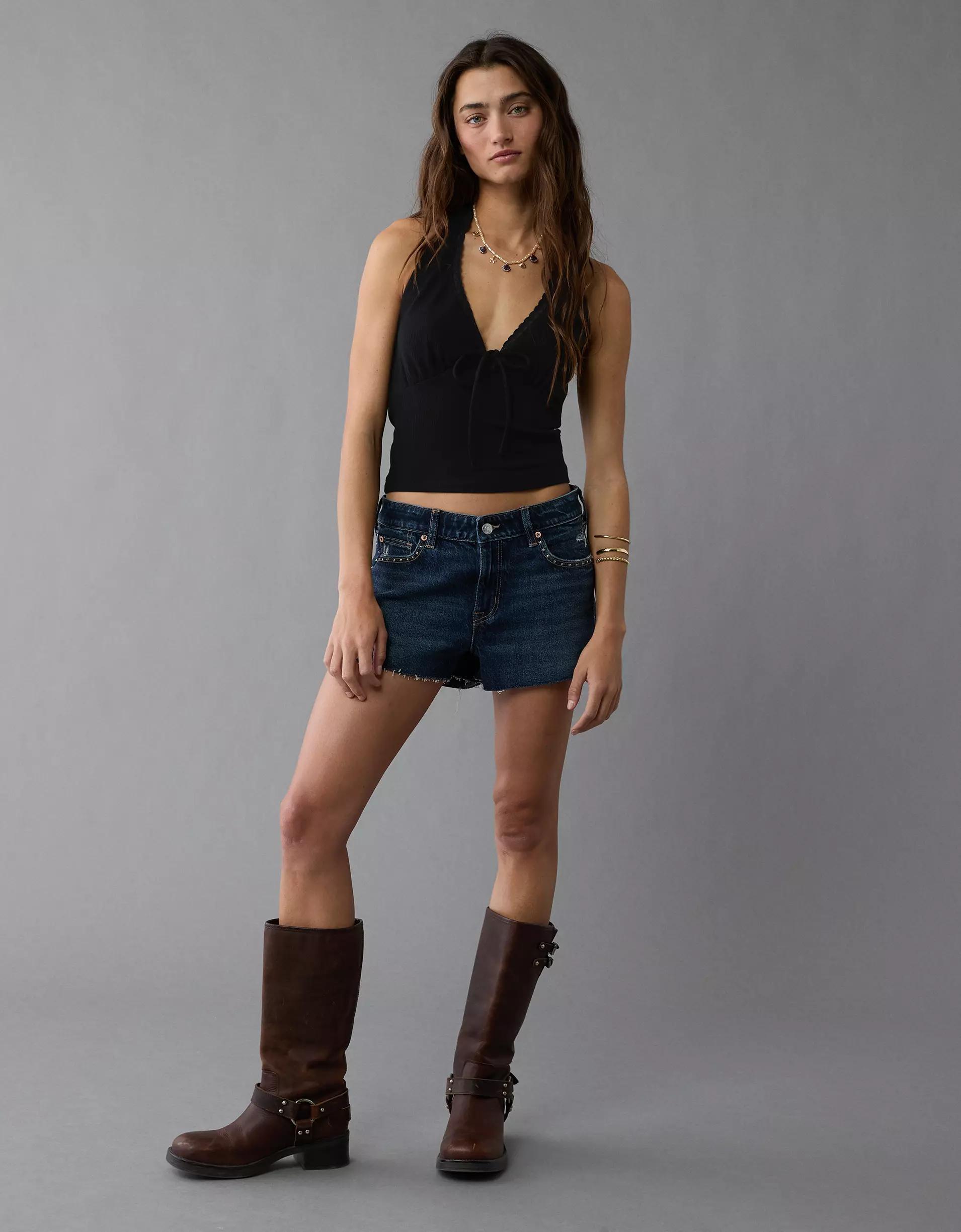 AE Tie Front Halter Crop Top Product Image