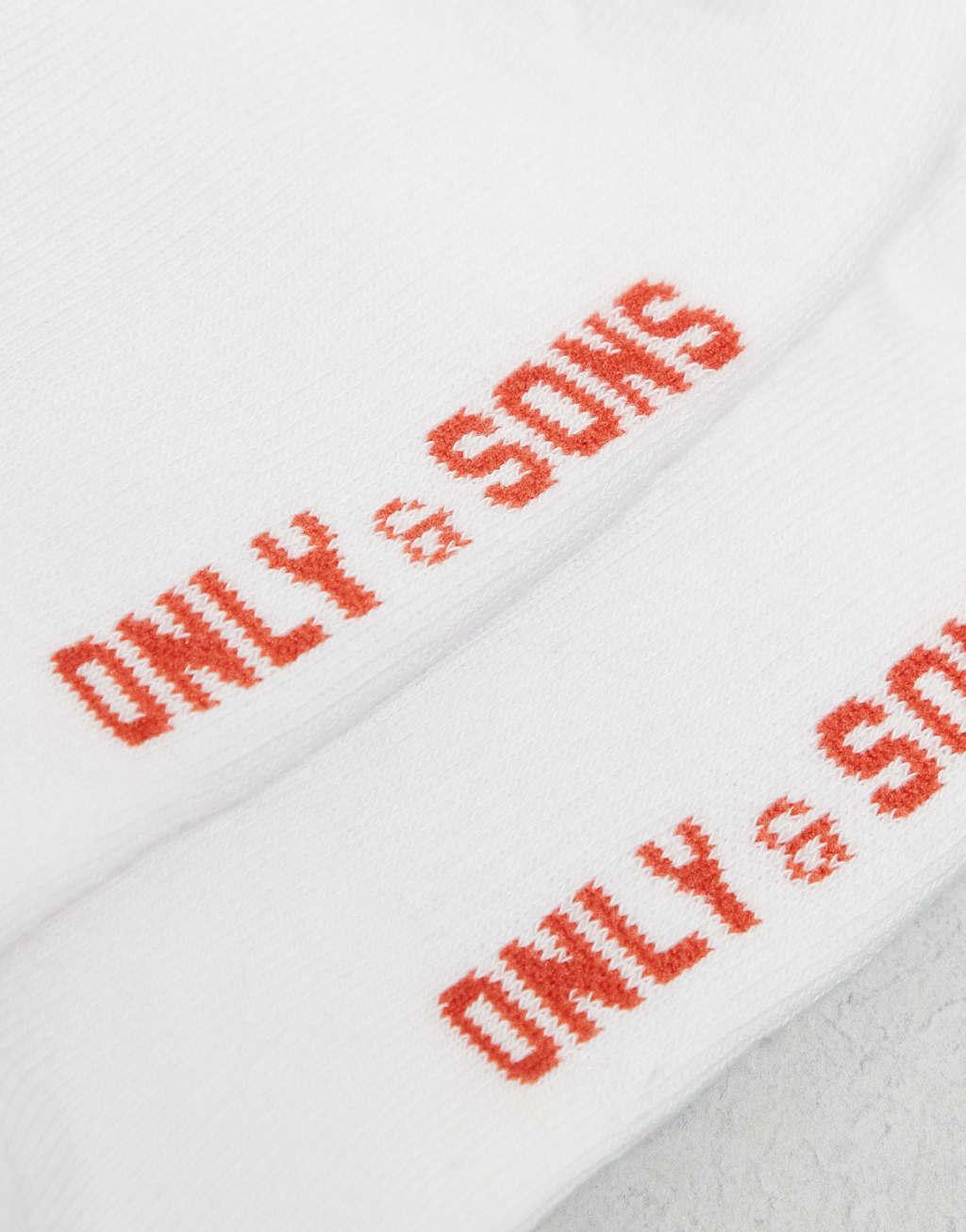 Only & Sons 3 pack tennis socks in white Product Image