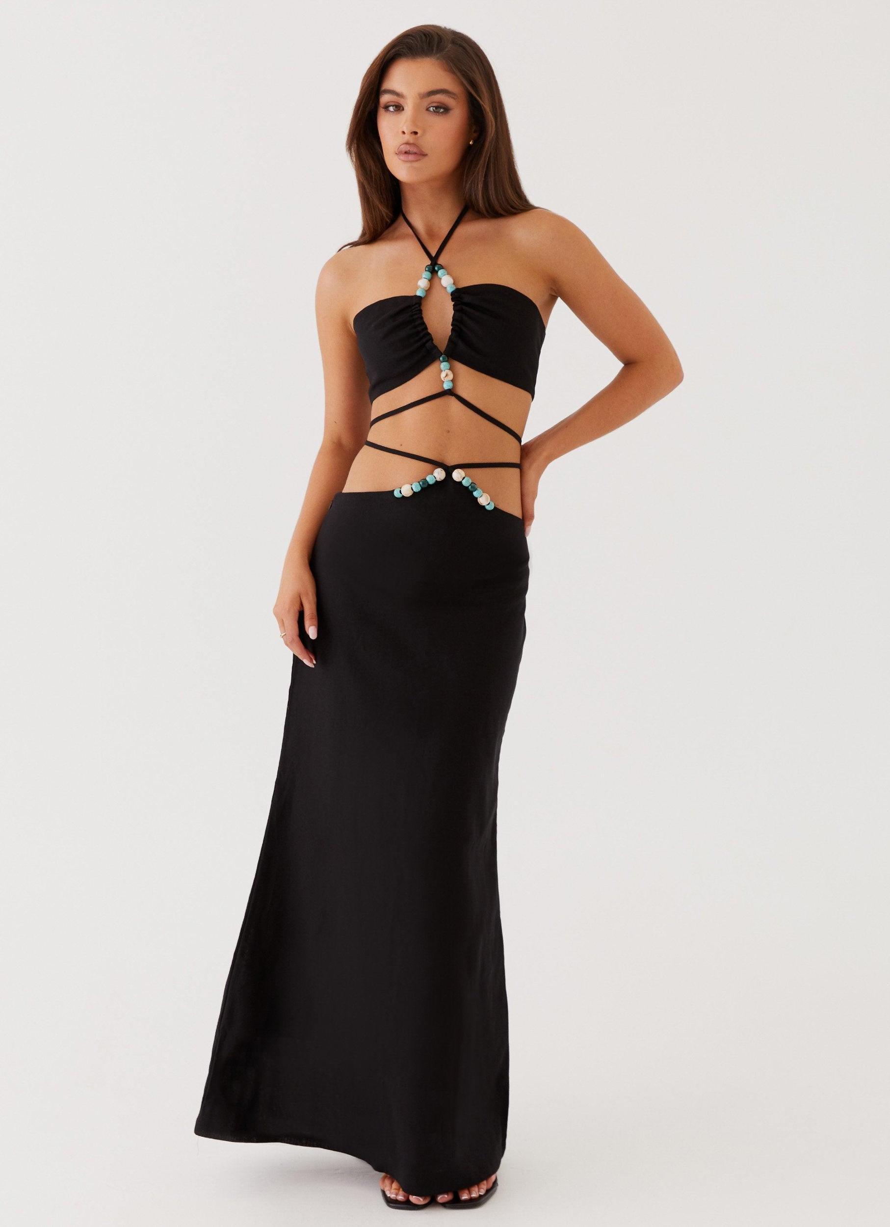Neveah Beaded Halter Top - Black Product Image