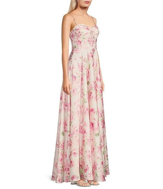 B. Darlin Floral Spaghetti Strap Bustier Pleated Dress Product Image