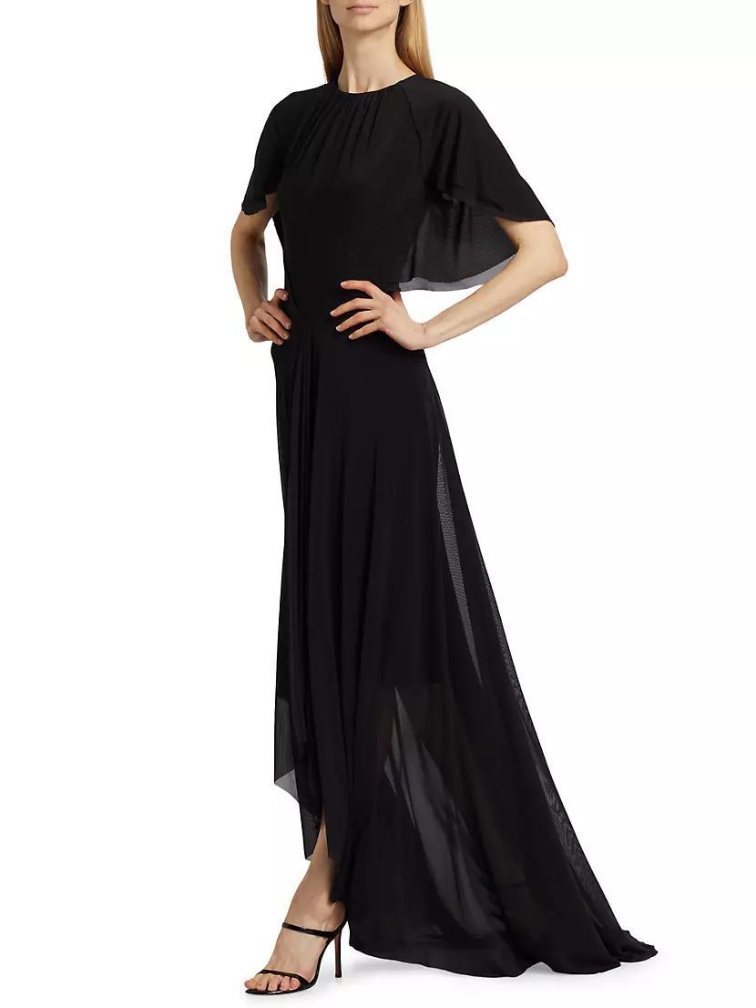 Capelet-Sleeve Stretch Tulle Gown Product Image