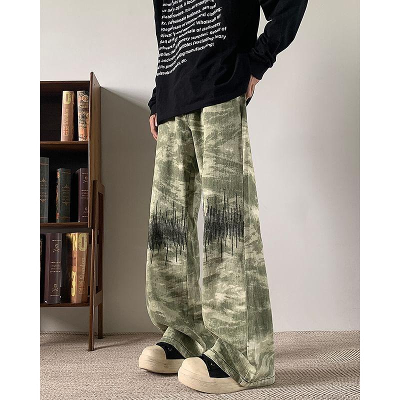 Mid Rise Patterned Flared Jeans Product Image