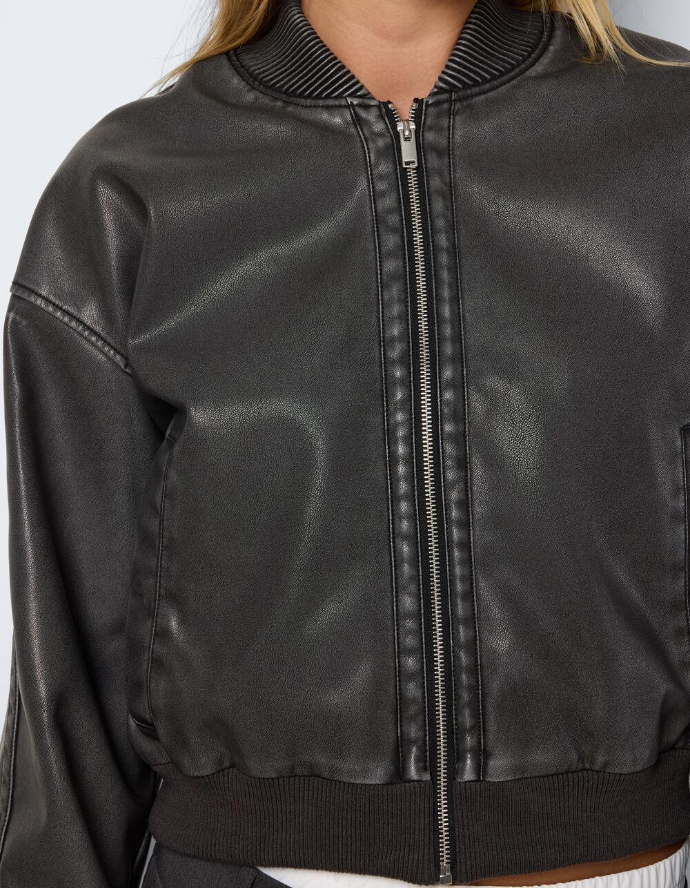 NOISY MAY Dixie Womens Faux Leather Bomber Jacket - BLACK Product Image