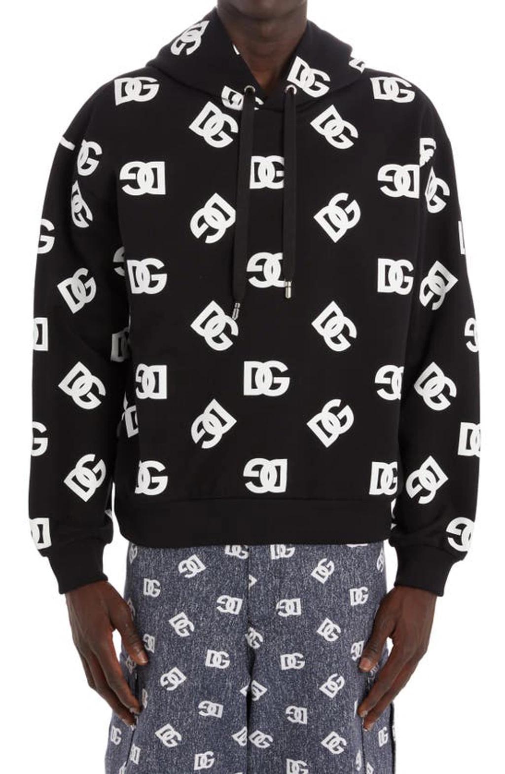 All-over Logo-print Cotton Hoodie In Bianco Nero Product Image