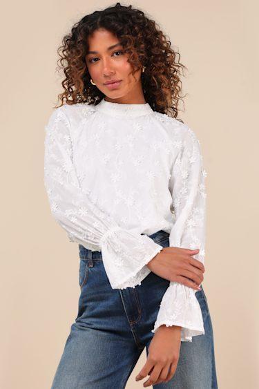 Charismatic Romantic White Embroidered Top Product Image