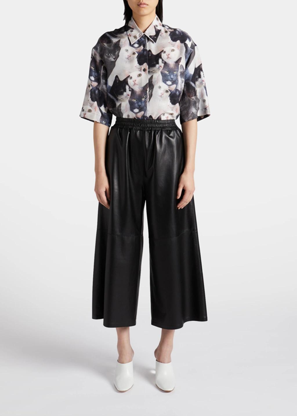 LOEWE Cropped Nappa Leather Wide Leg Pants In Black Product Image