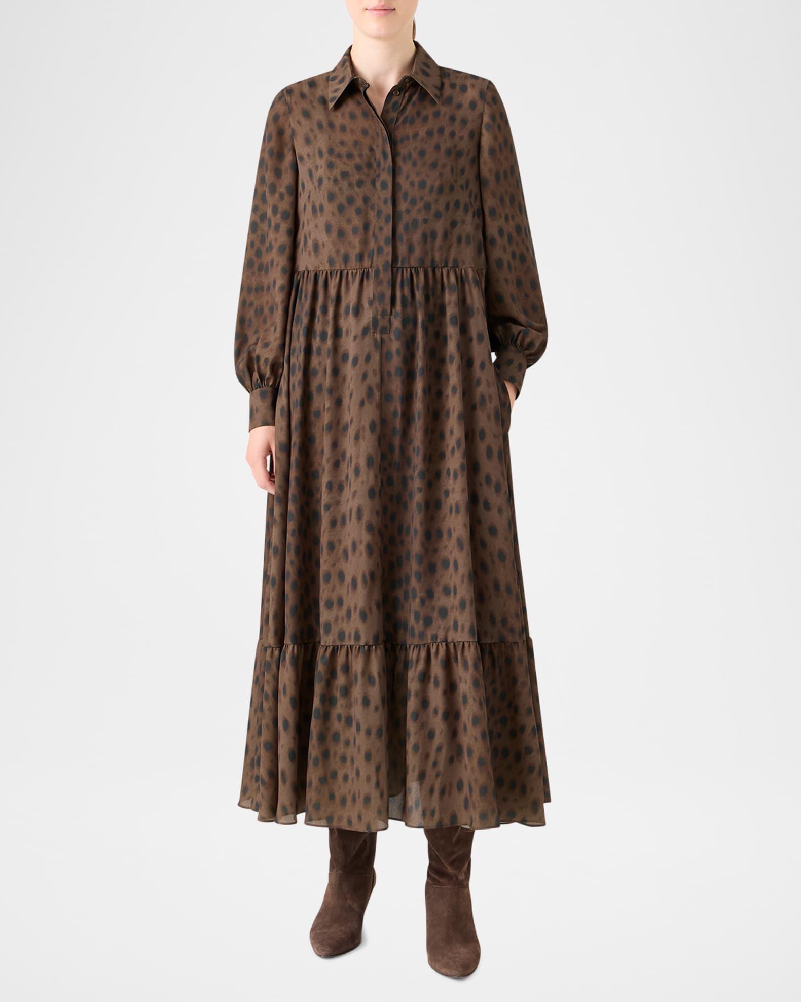 Leopard-Print Viscose Georgette Midi Shirtdress Product Image