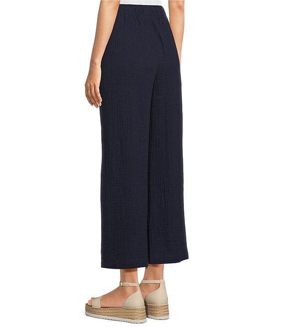 Eileen Fisher Organic Cotton Gauze Elastic Waist Straight Leg Pants Product Image