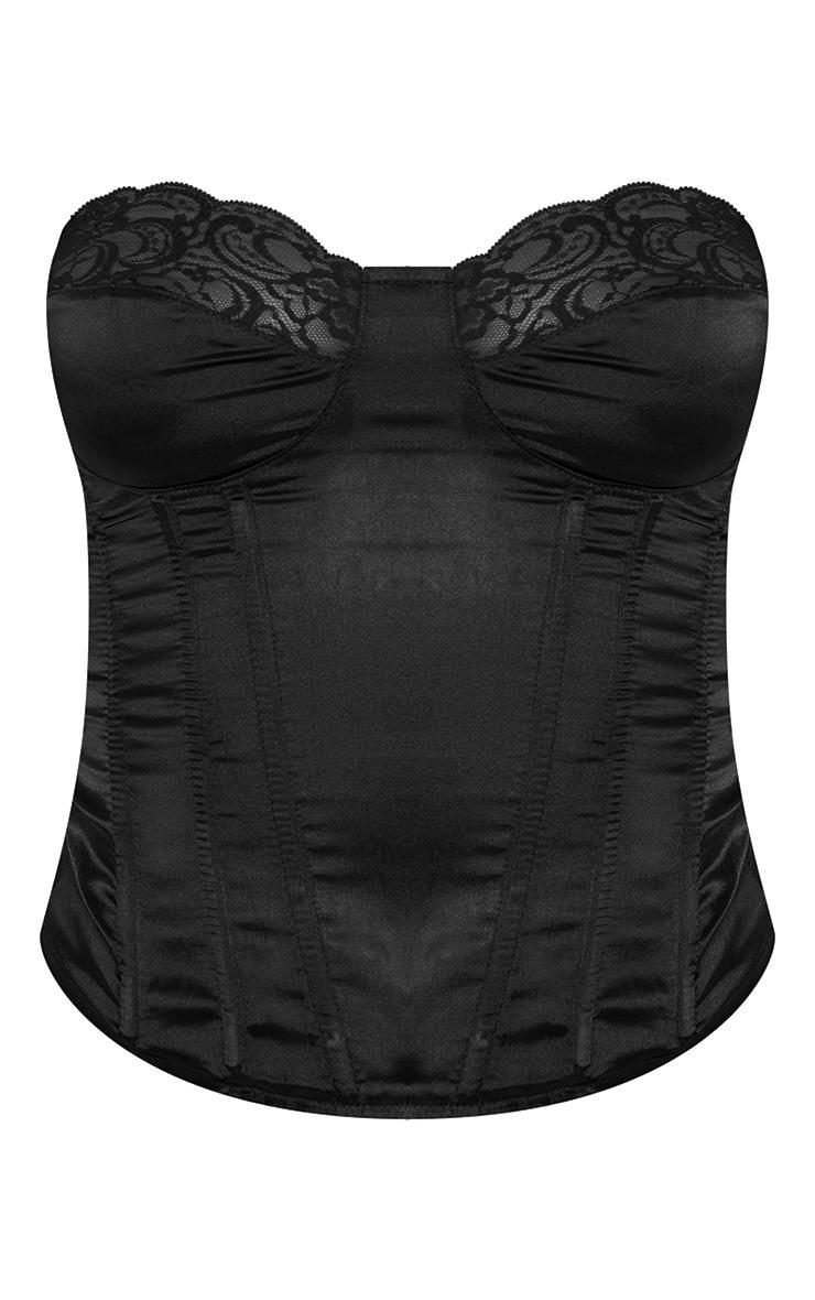 Black Lace Trim Satin Corset Product Image