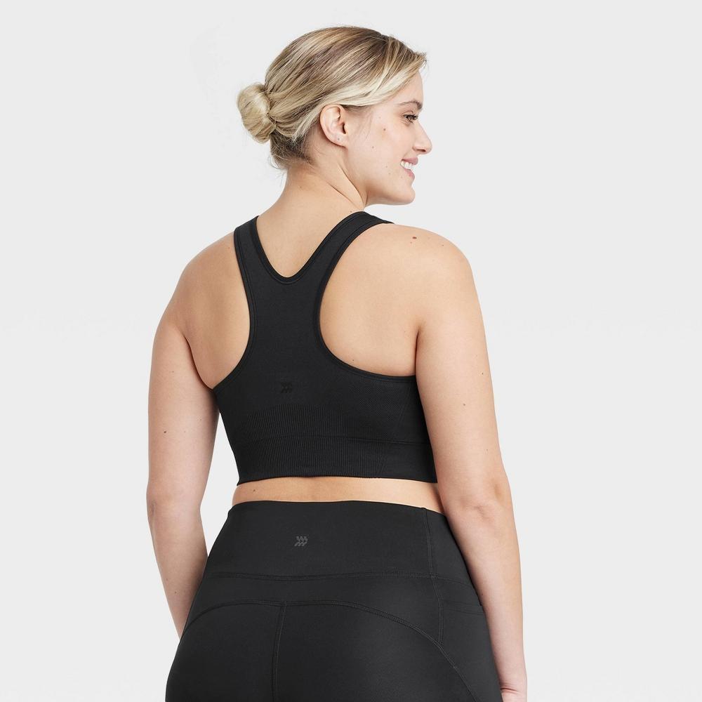 Womens Seamless Medium Support Racerback Midline Sports Bra - All In Motion Black XL Product Image