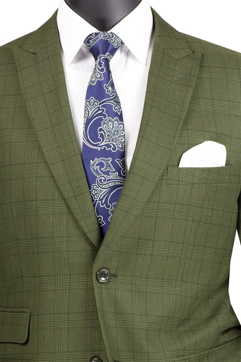 Catania Collection - Modern Fit Windowpane Suit 2 Piece in Olive Product Image