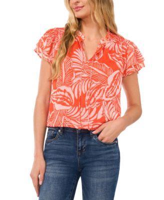 CeCe Tie Front Printed Blouse (Tigerlily) Women's Clothing Product Image