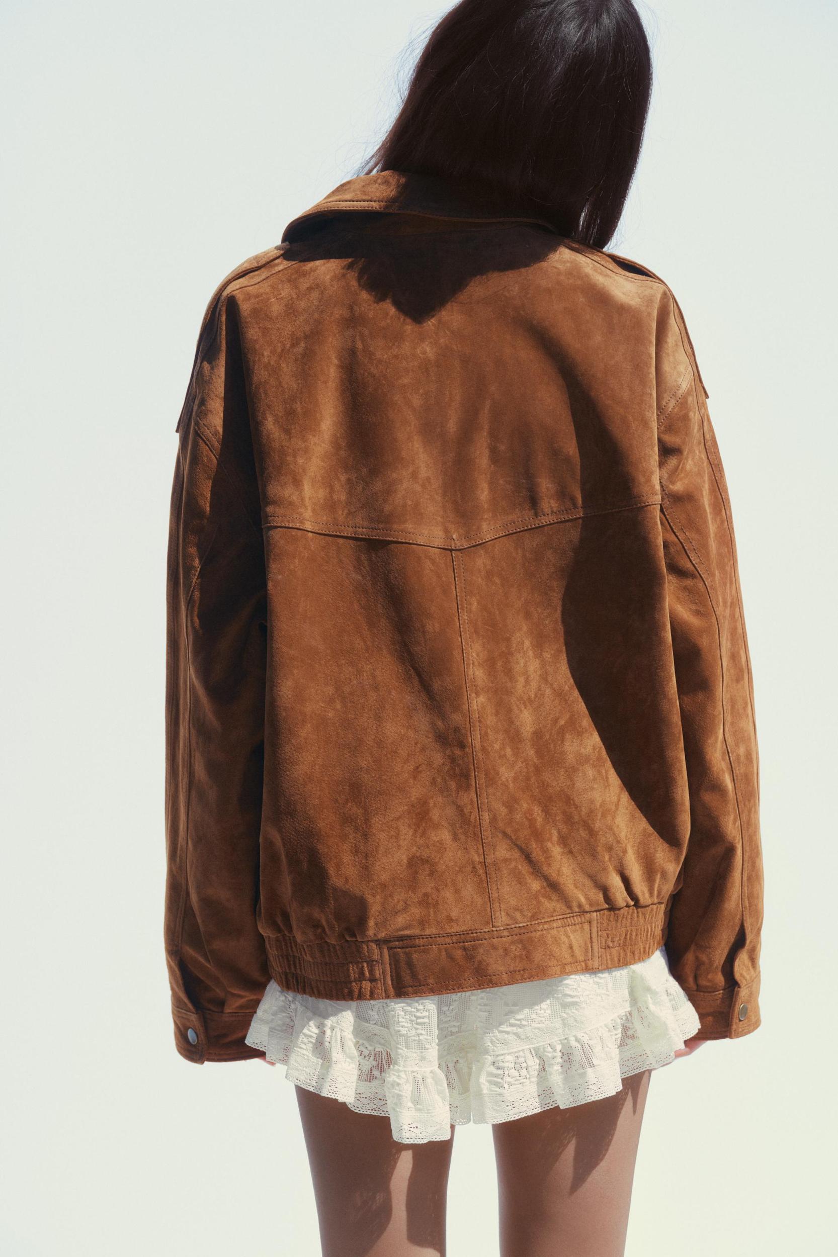 100% SUEDE BOMBER JACKET WITH POCKETS Product Image