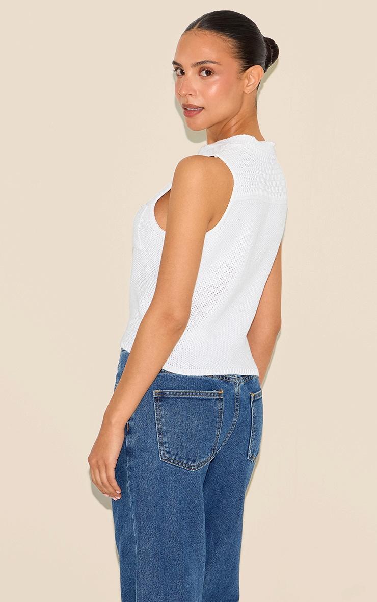 Petite White Knitted Long Top With Button Details Product Image