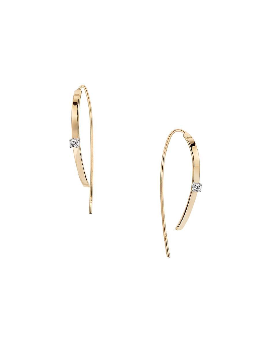 Small Flat Forward Facing Hooked On Hoop Earrings with Diamonds Product Image