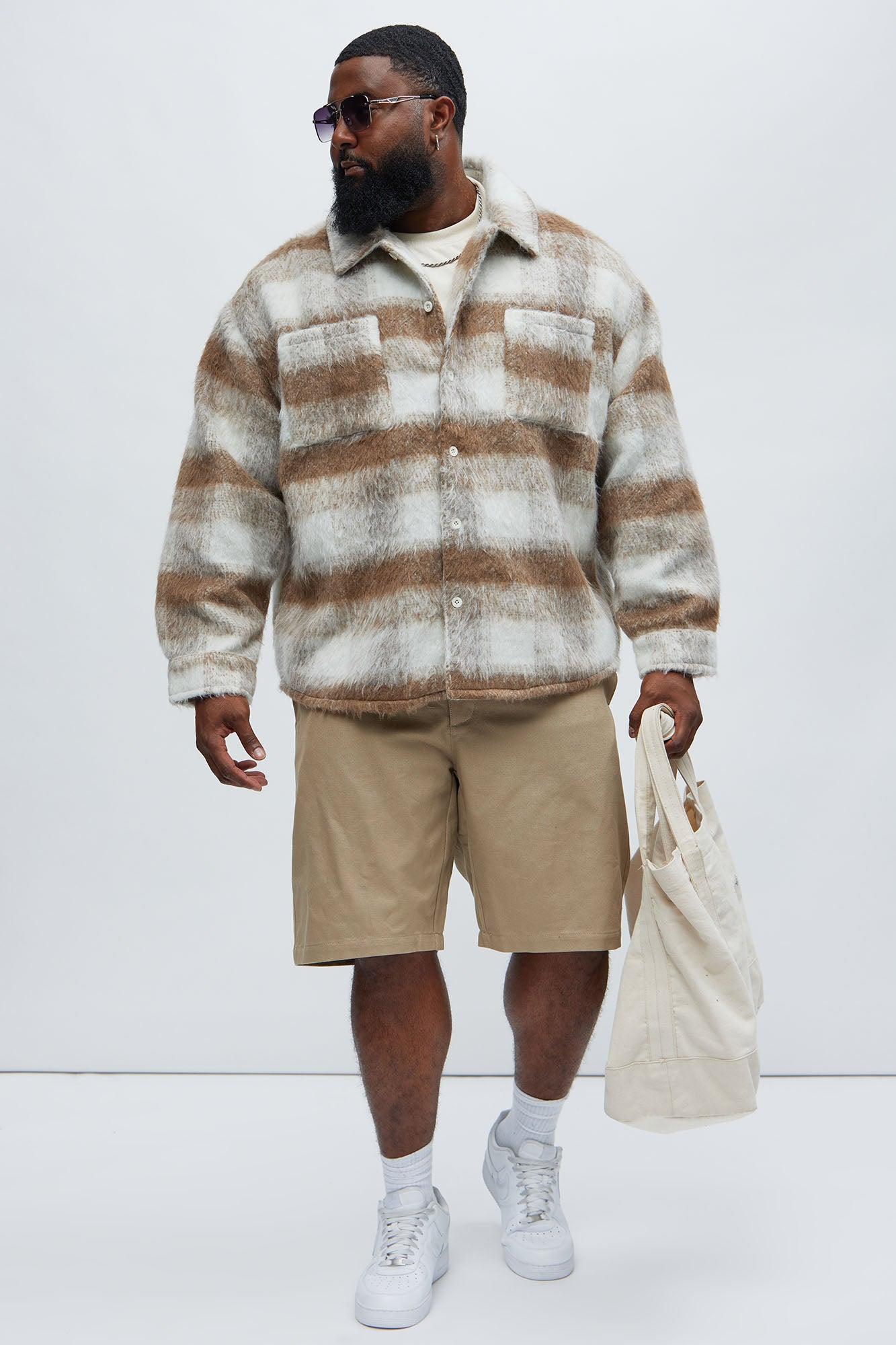 Move Up Plaid Shacket - Tan Male Product Image