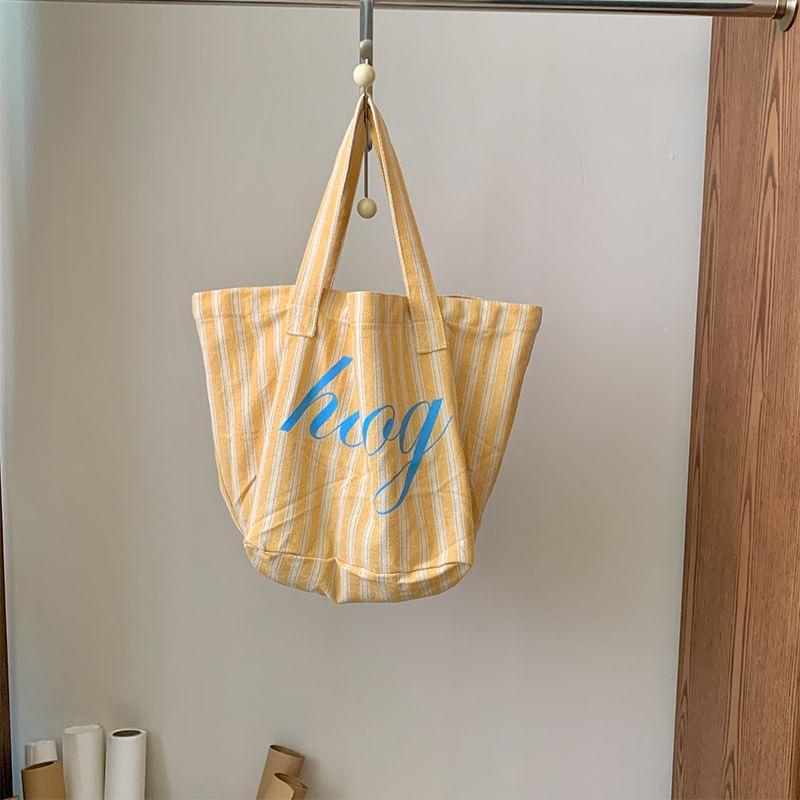 Lettering Striped Canvas Tote Bag Product Image