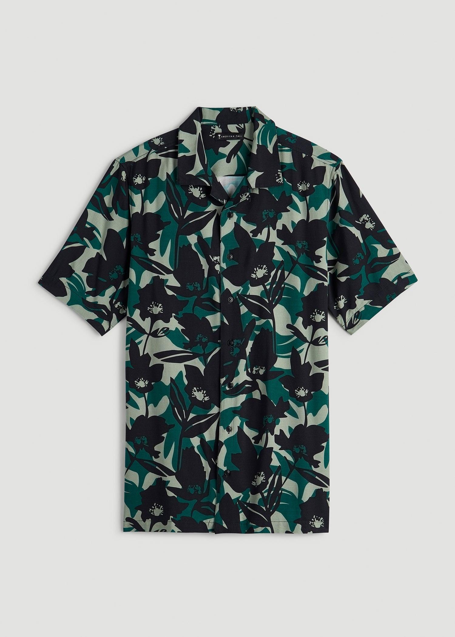 Short Sleeve Resort Shirt for Tall Men in Green and Black Floral Male Product Image