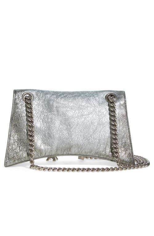 BALENCIAGA Small Crush Leather Shoulder Bag In Silver Product Image