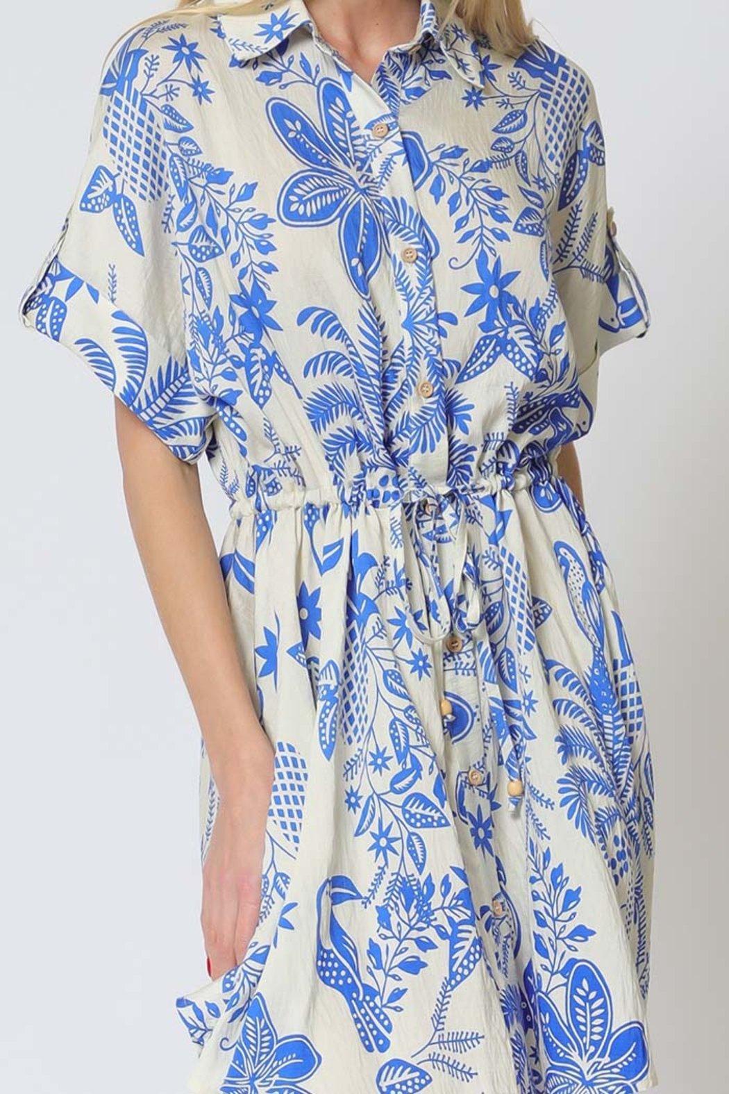 Roll-up Sleeve Button Down Tie Mini Dress Product Image