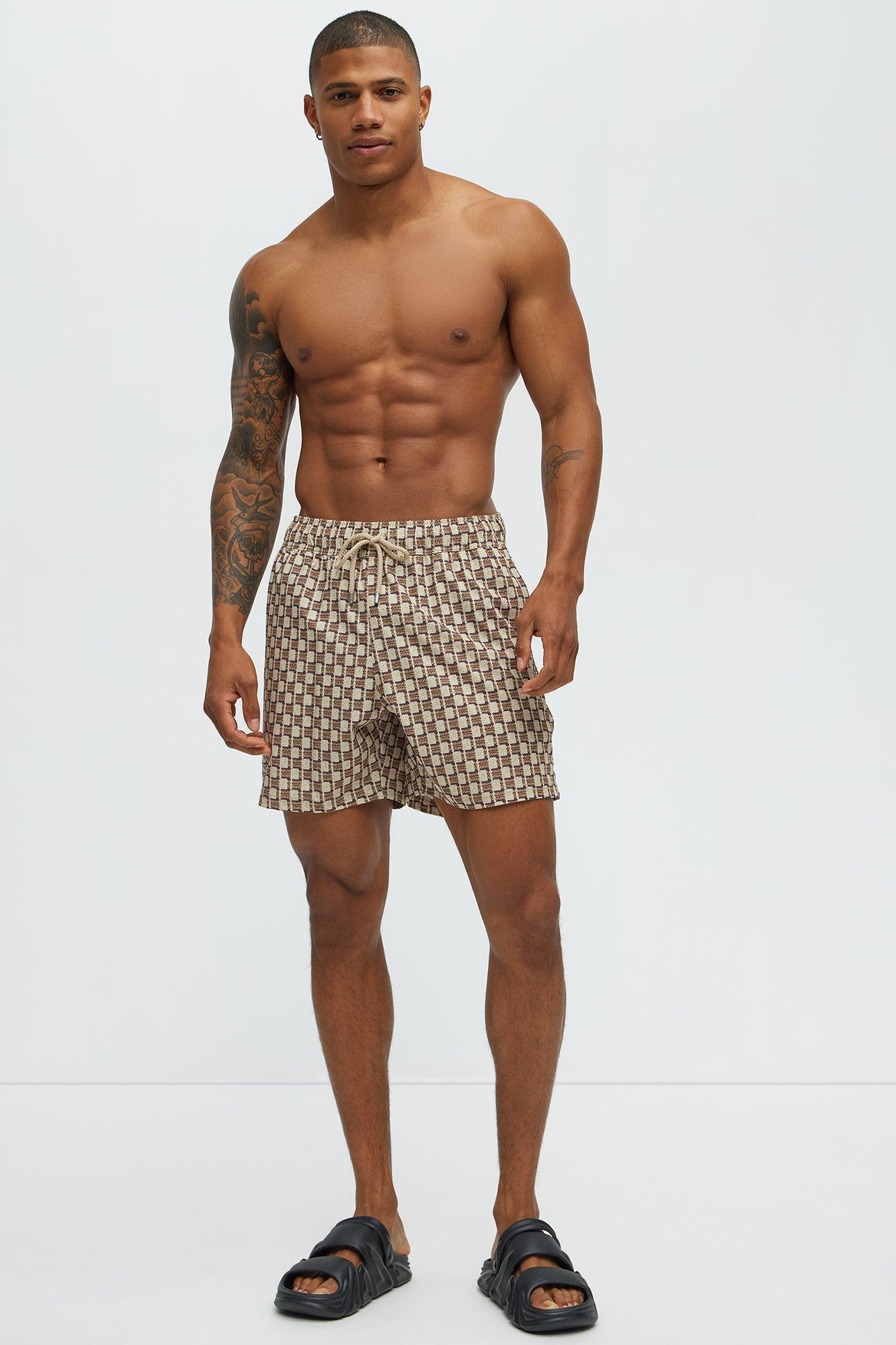 Weave Printed Swim Mid Trunk - Brown Combo Product Image