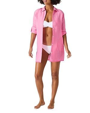 Tommy Bahama St. Lucia Point Collar Short Roll-Tab Sleeve Fray Hem Button Front Boyfriend Swim Cover Up Product Image