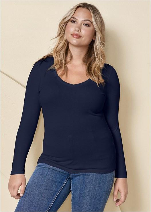 Ribbed V-Neck Top Product Image