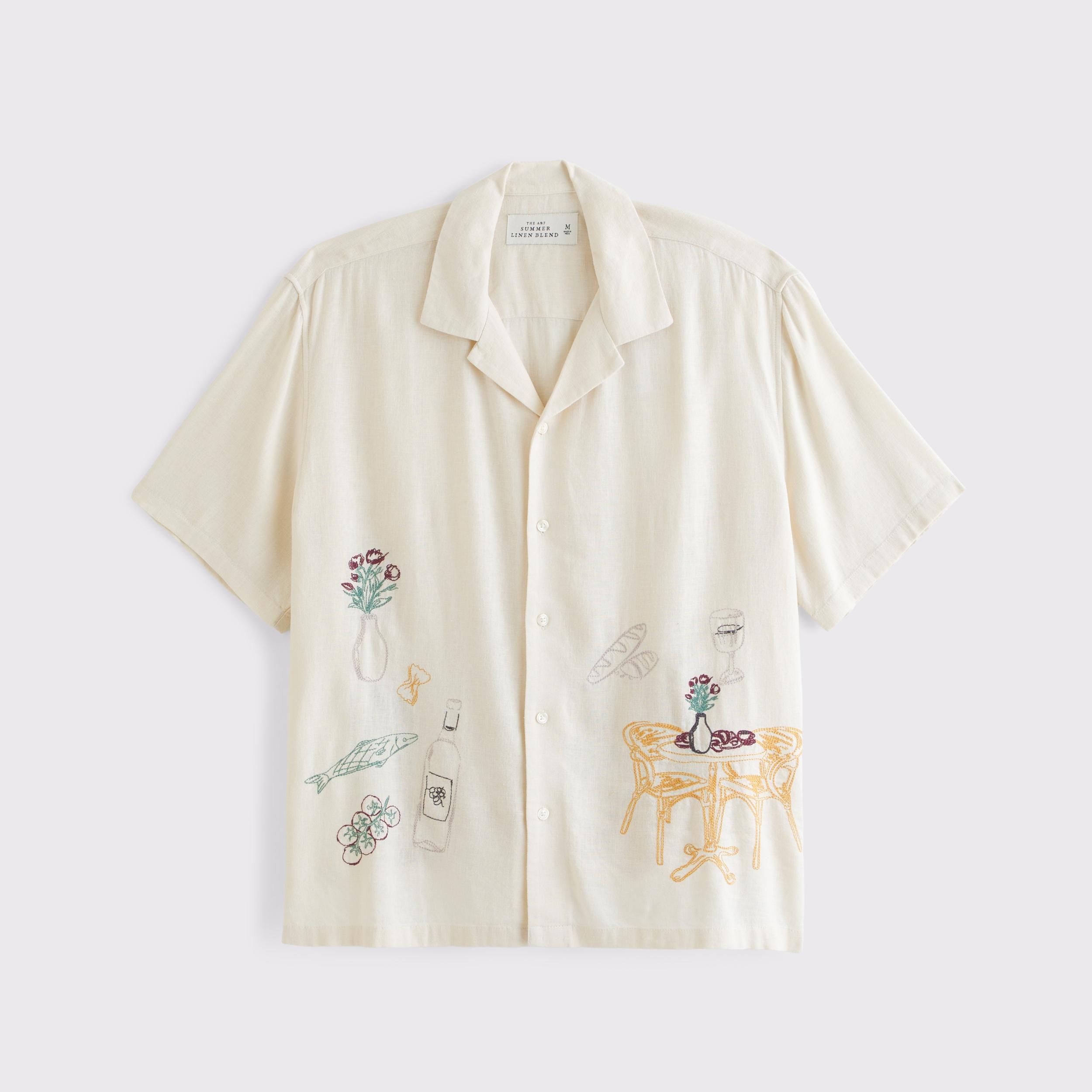 Camp Collar Cropped Summer Linen-Blend Shirt Product Image