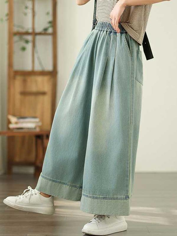Loose Wide Leg Elasticity Pleated Pockets Jean Pants Bottoms Trousers Product Image
