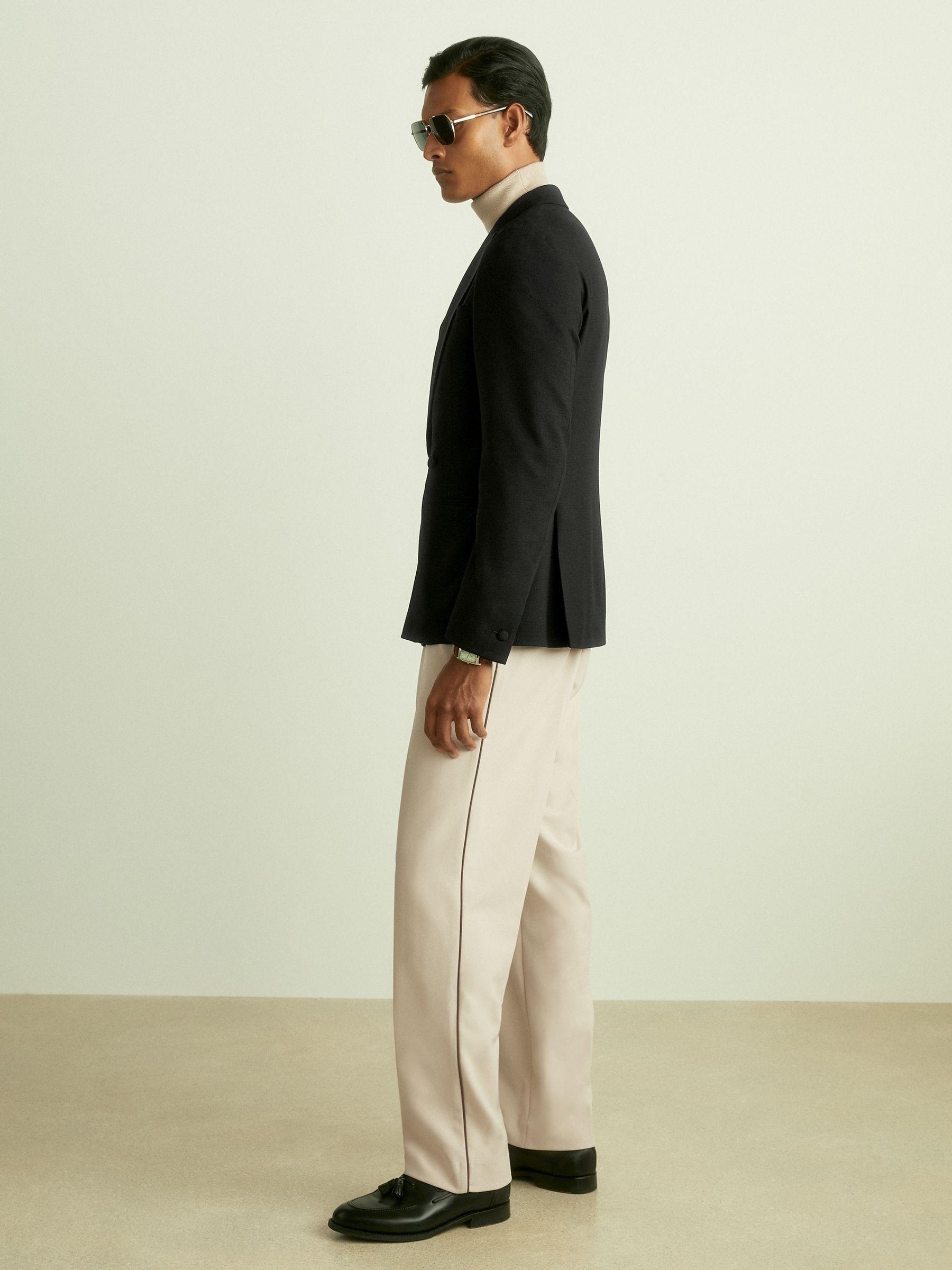 Double-Breasted Tuxedo Jacket in Black Hopsack in Black Product Image