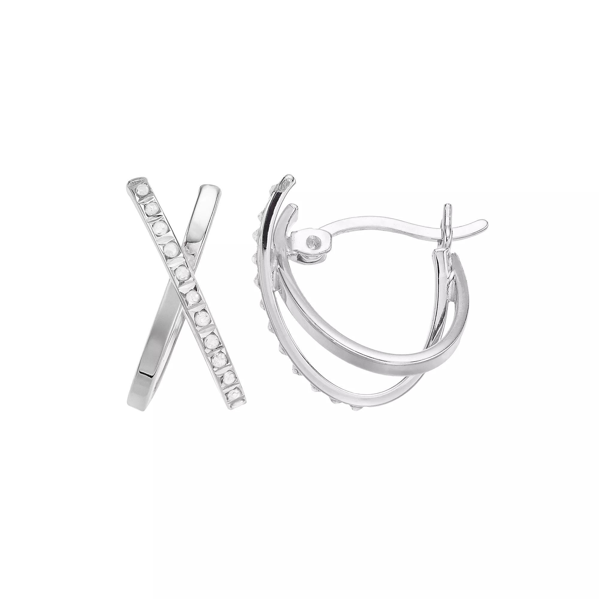 Diamond Mystique Sterling Silver Diamond Accent X Hoop Earrings, Women's Product Image