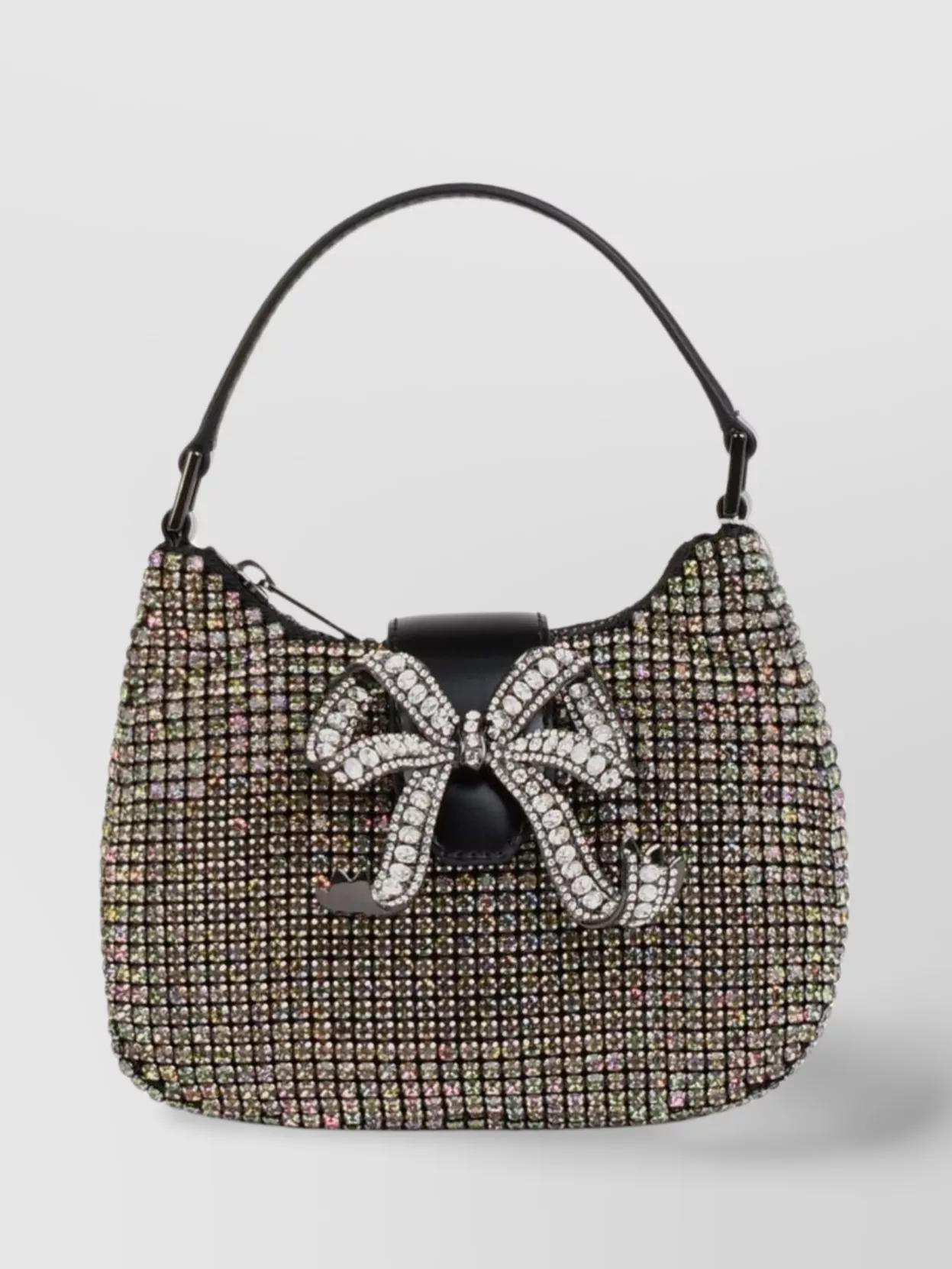 SELF-PORTRAIT Crystal Bow Chain Shoulder Bag In Silver Product Image