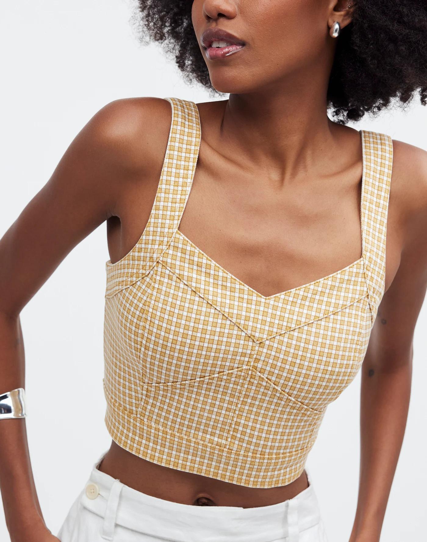 Denim Supercrop Tank Top in Mini Check Product Image