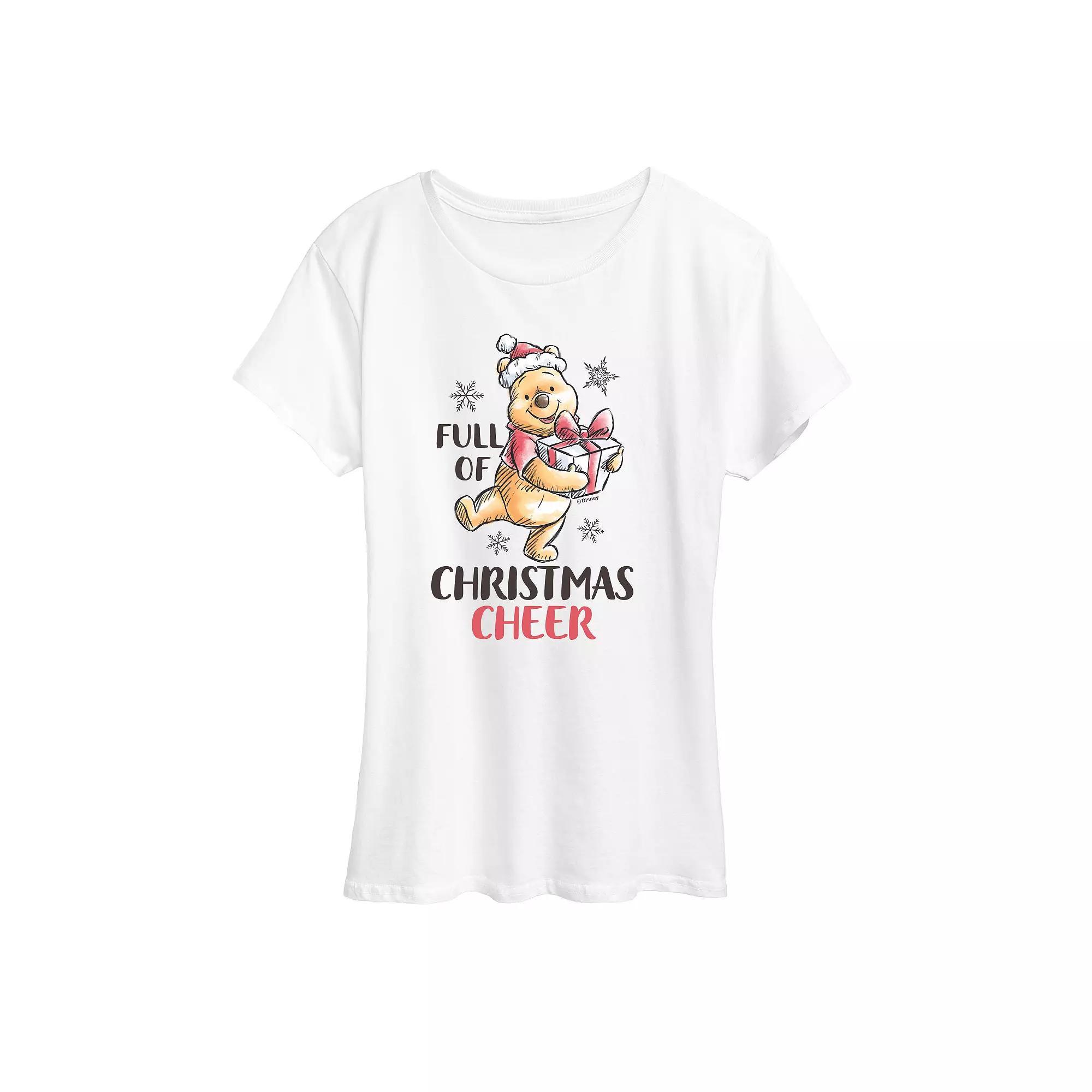 Disney's Winnie The Pooh Women's Christmas Cheer Graphic Tee, Girl's, Size: Large, White Product Image