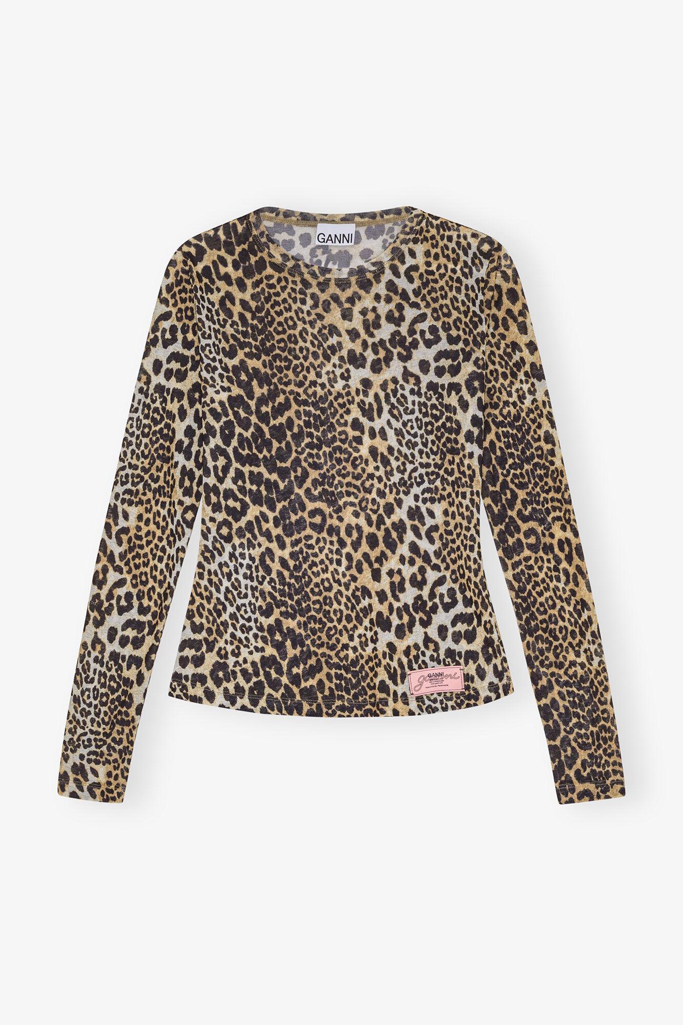 Leopard Printed Mesh Long Sleeve Blouse Product Image