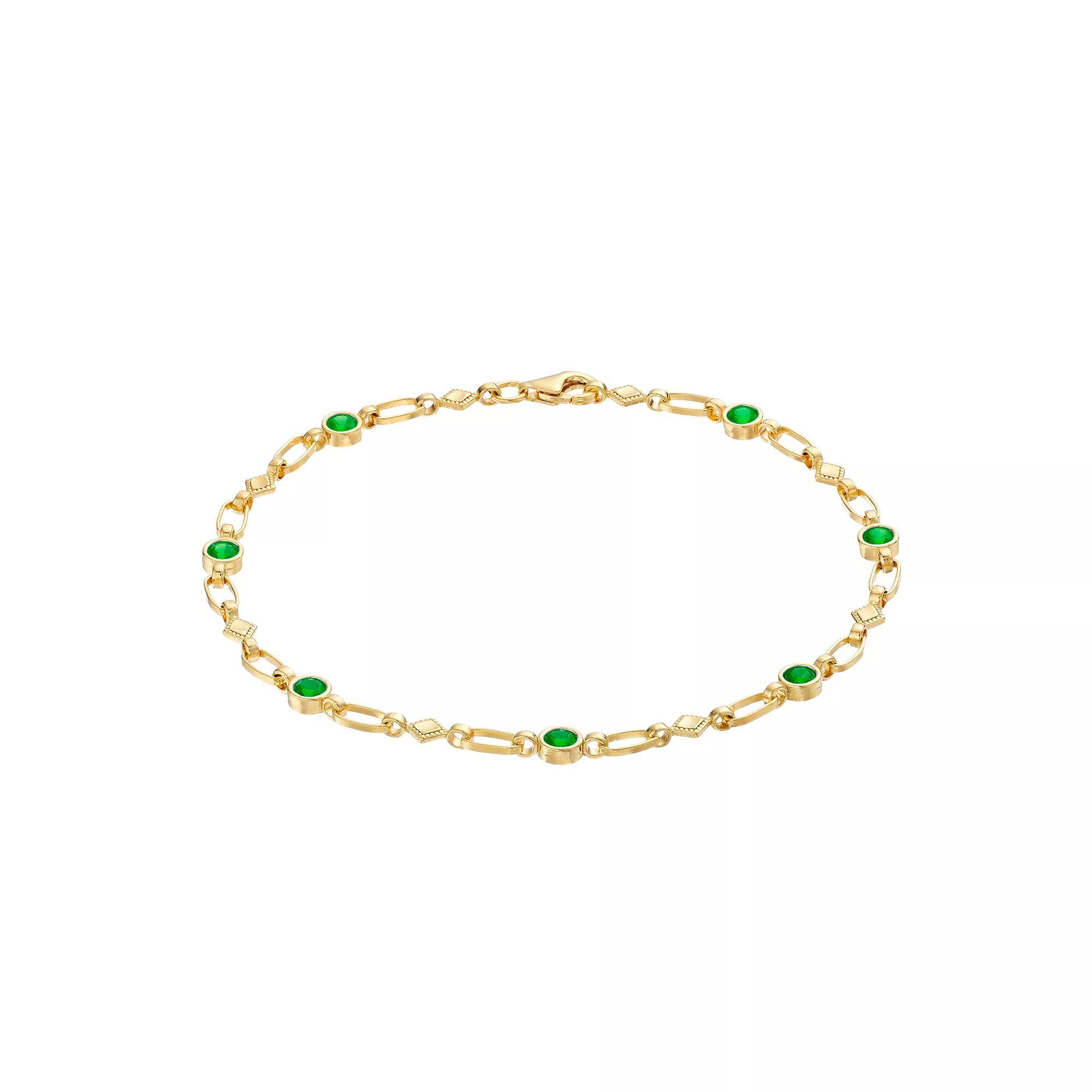 Kristen Kesho Sterling Silver Lab-Created Emerald Kite Link Bracelet, Women's, Size: 7.5", Gold Tone Product Image