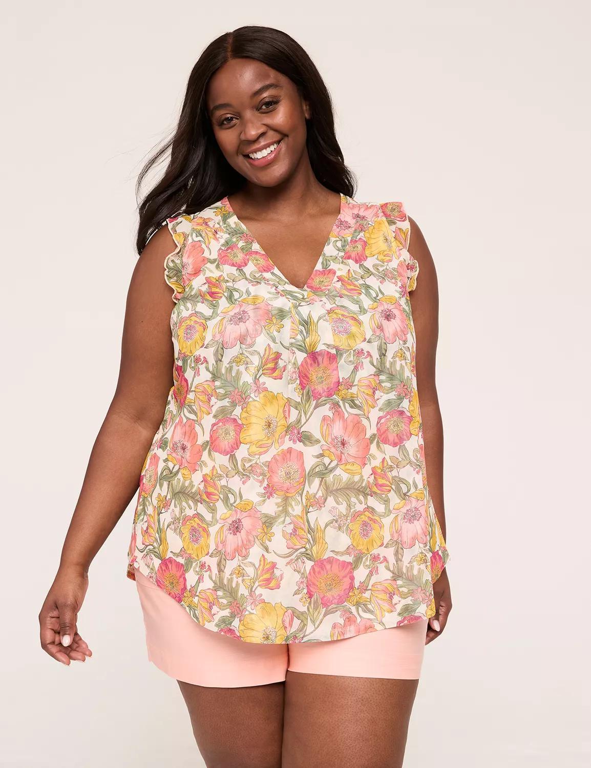 Mesh V-Neck Pleat-Front Top Product Image