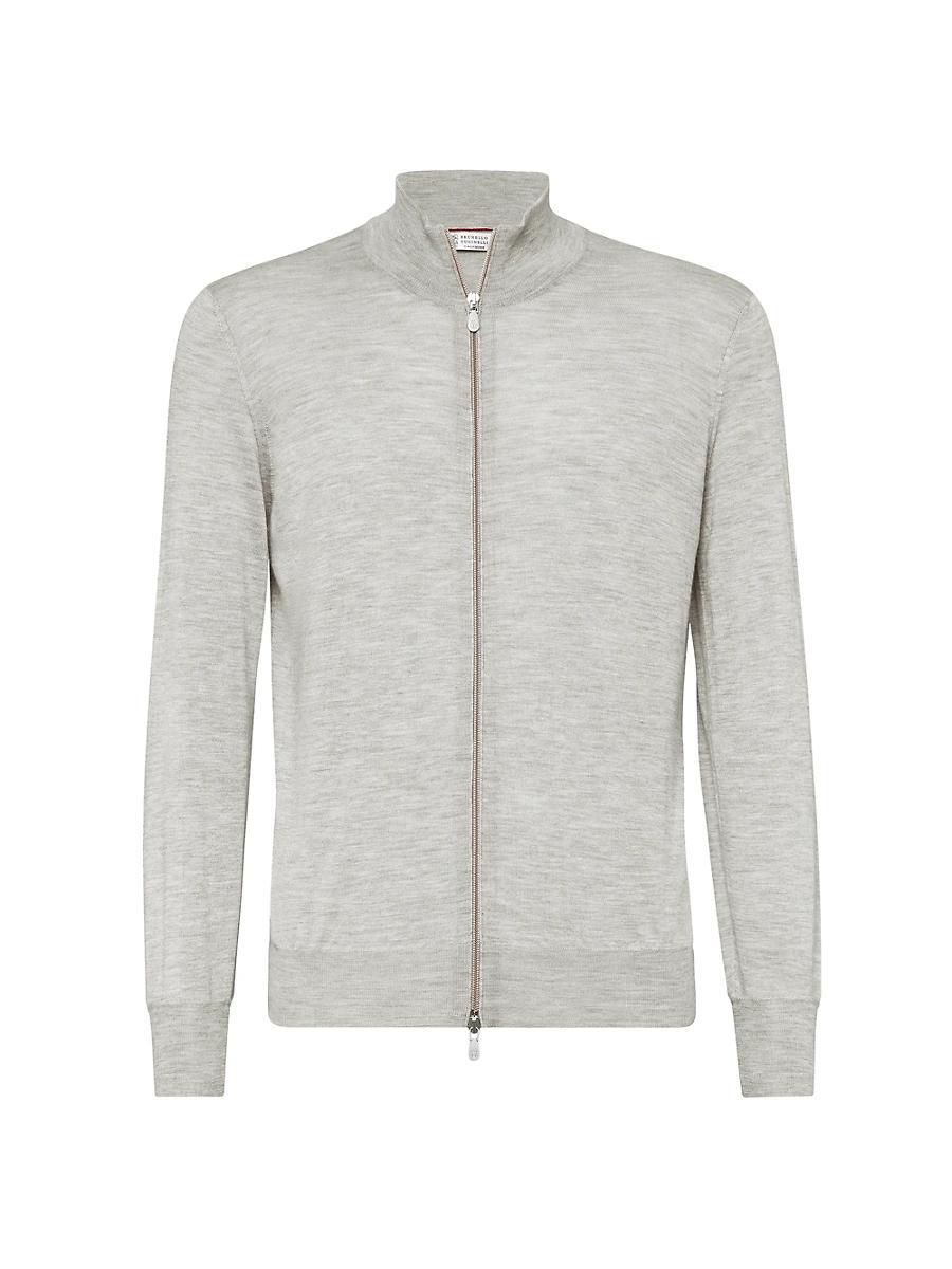 Mens Cashmere and Silk Lightweight Cardigan with Zipper Product Image