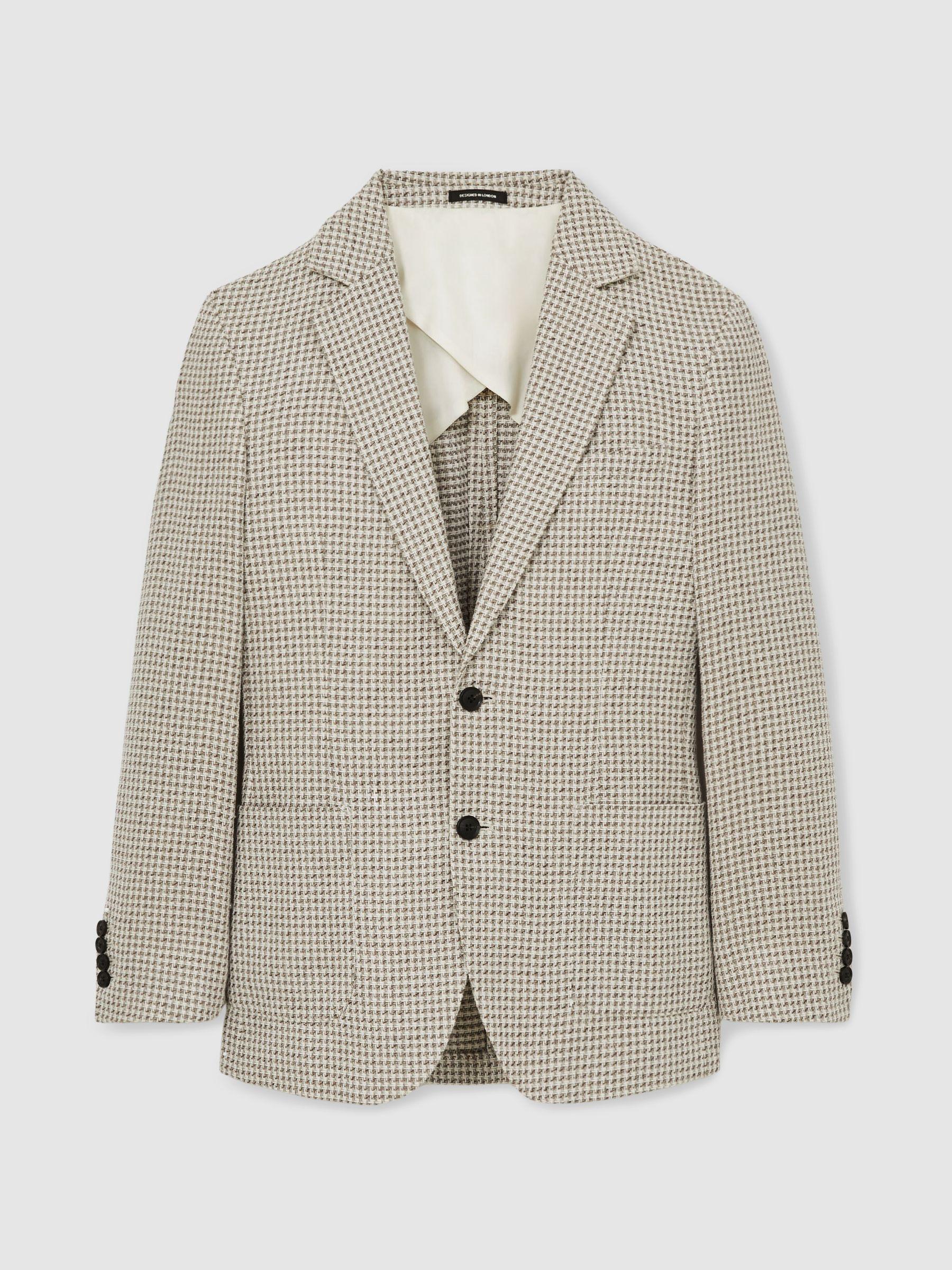 Slim Fit Linen Single Breasted Check Suit Blazer in Oatmeal Product Image
