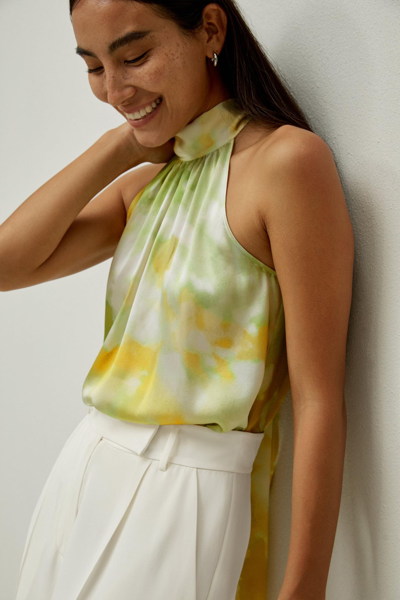 Print Silk Halter Neck Top Product Image