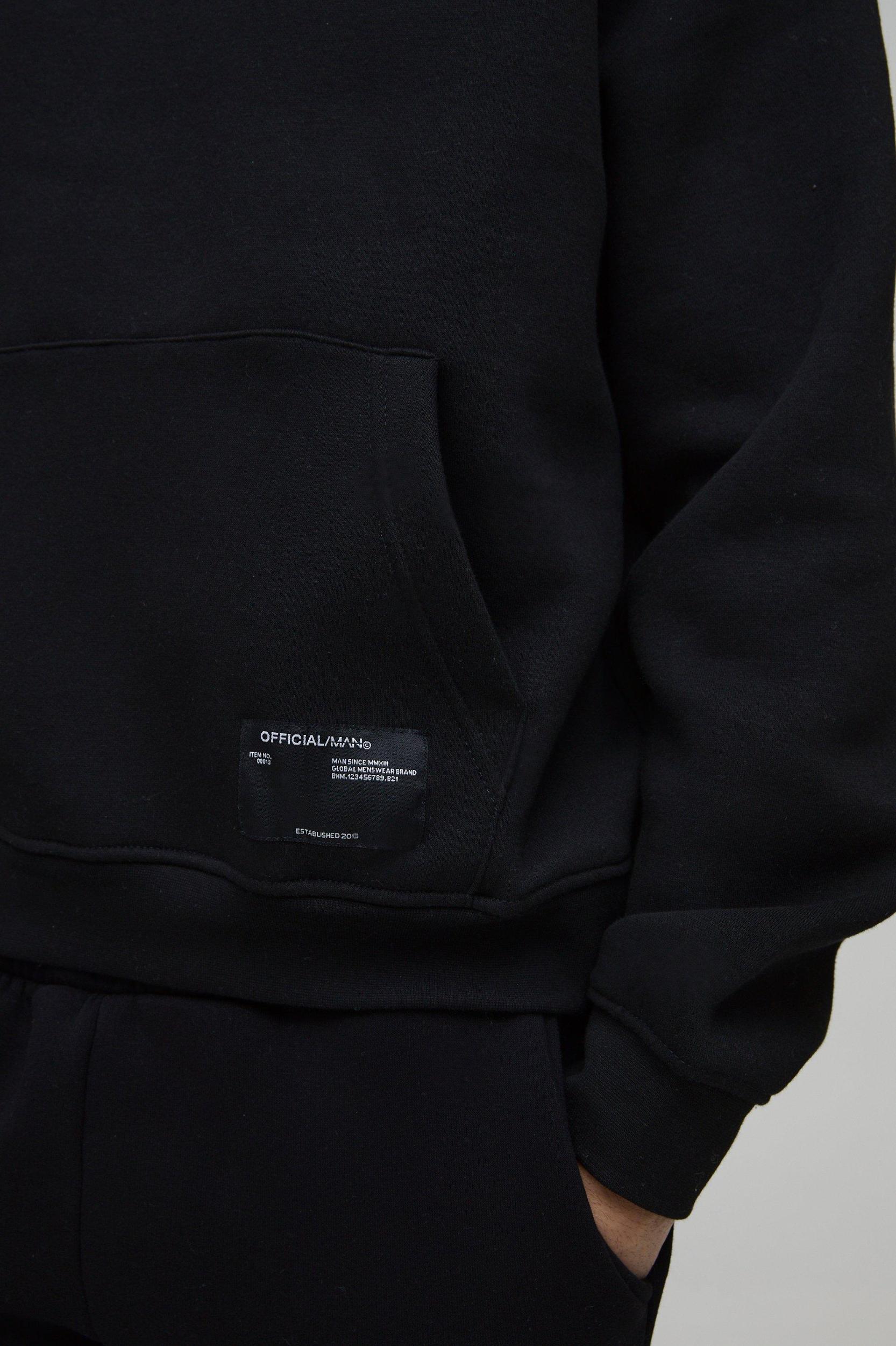 330GSM Oversized Boxy Over The Head Hoodie With Woven Branding | boohooMAN USA Product Image