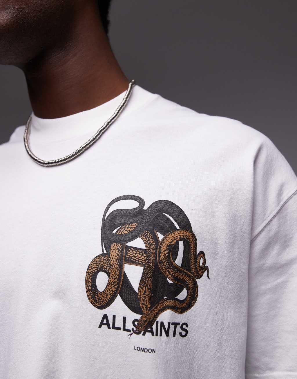 AllSaints Reticulate back graphic T-shirt in white Product Image