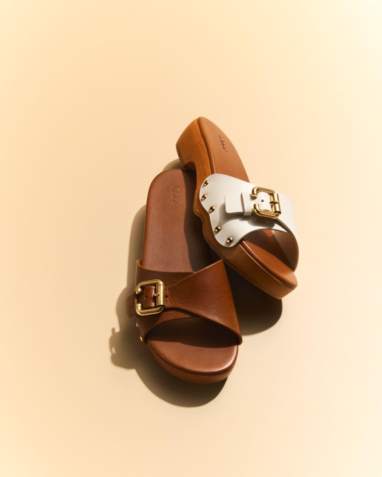 Jeannette Leather Buckle Clog Sandals Product Image