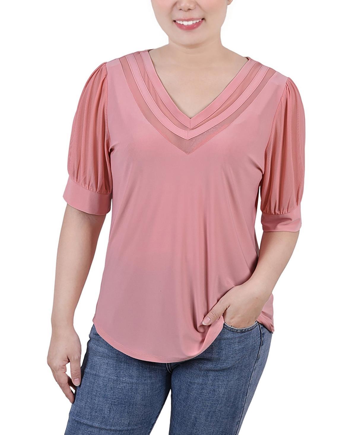 Petite Size Short Puff Sleeve V-neck Top Product Image