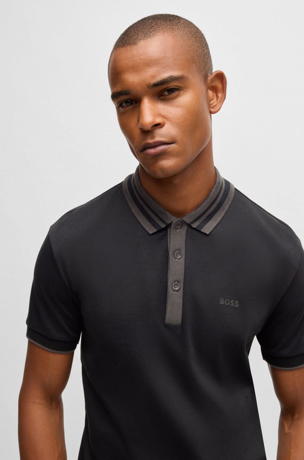 Interlock-cotton polo shirt with striped collar Product Image