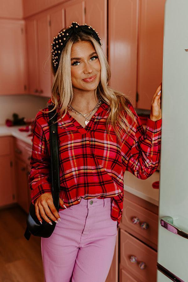 Catching Feelings Plaid Top In Pink Product Image