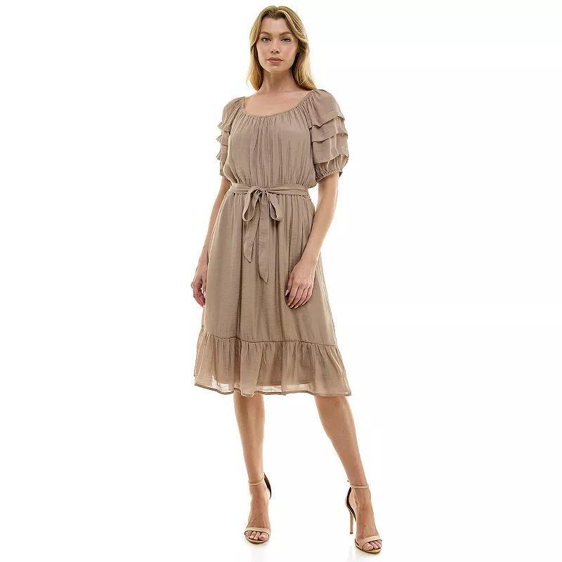 Women's Luxology Pleated Sleeve Belted Midi Dress,  Product Image