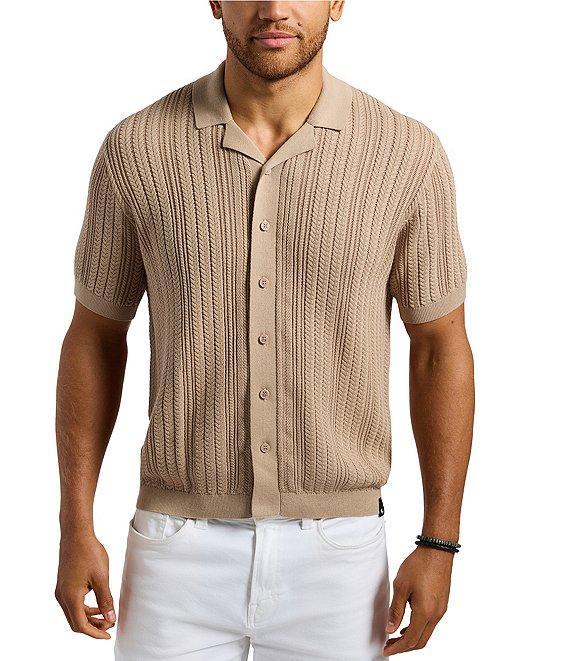 Buffalo David Bitton Wasko Textured Cable Knit Short Sleeve Polo Shirt Product Image