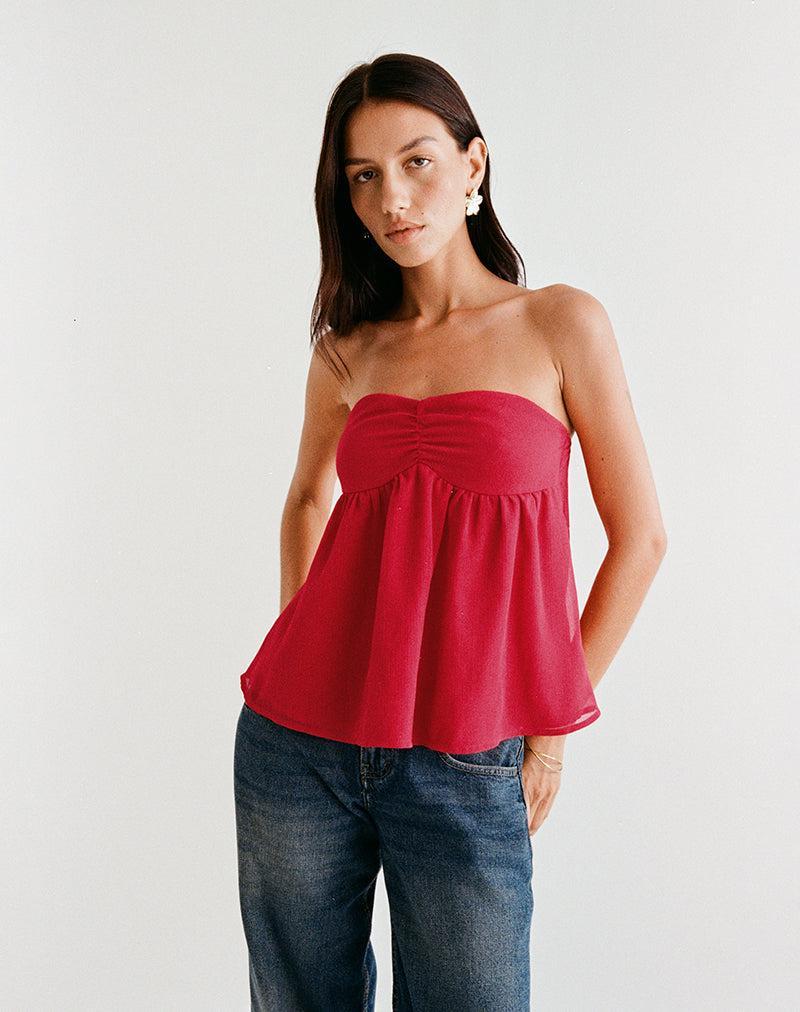 Setsuko Bandeau Longline Top in Red Female Product Image