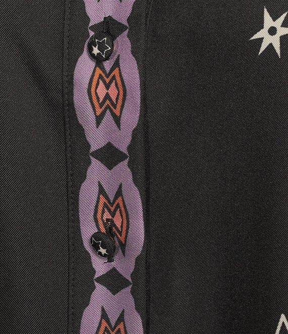 JOHNNY WAS Plus Size Placement Floral and Border Print Point Collar Long Sleeve Button Front Shirt Product Image